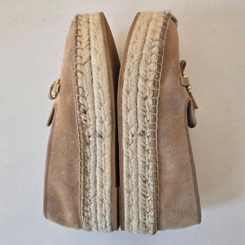 Talbots Womens Quinn Bow Tan Suede Platform Espadrille Loafer 7M
